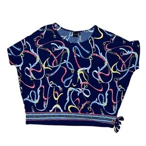 Rafaella Short Sleeve Blouse: Blue Floral Top Size XL